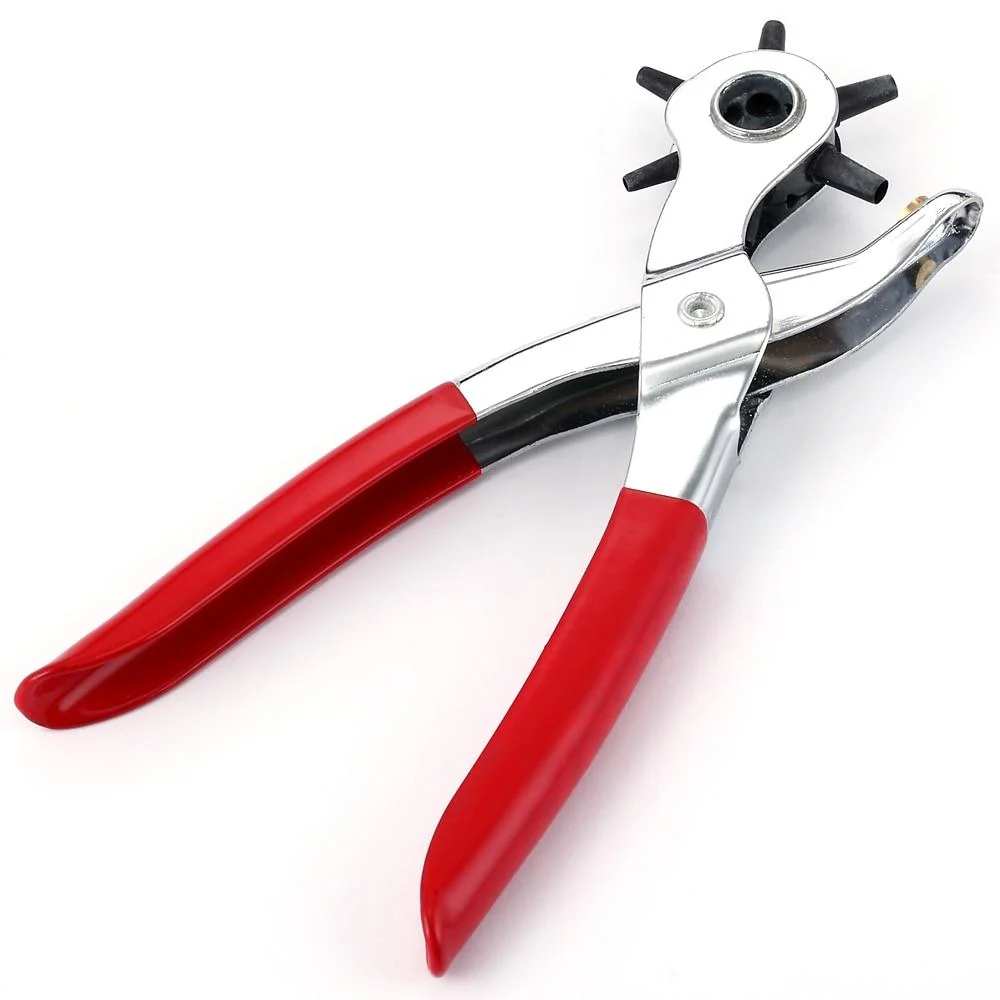 6 1 Red Grip Revolving Leather Strap Watch Band Belt Hole Punch Pliers Tool