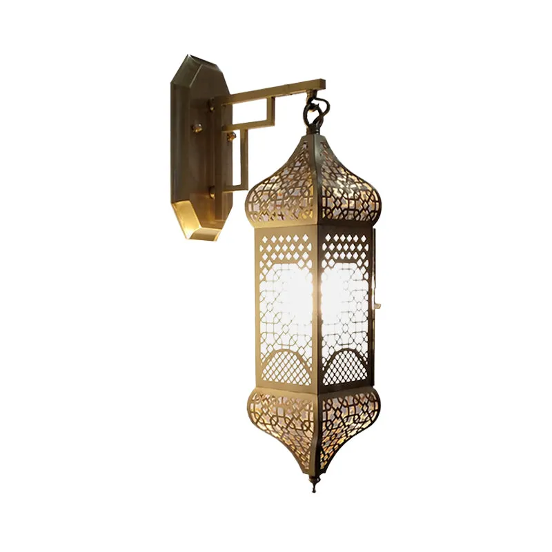 1-flammige metallische Wandleuchte – arabische Messinglaterne im Art-Deco-Stil, 21,5 Zoll hoch Clearhalo