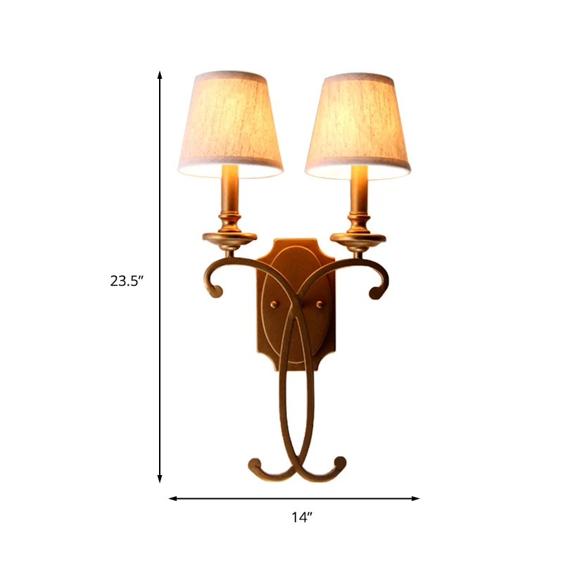 Country Cone 2-Licht-Wandleuchte aus Metall und Stoff Messing für Schlafzimmer Clearhalo