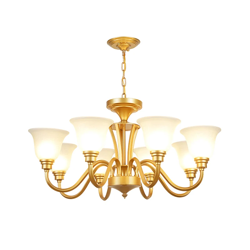 Goldener hängender Kronleuchter, traditionelle, ausgestellte Deckenleuchte aus Milchglas für das Wohnzimmer Clearhalo