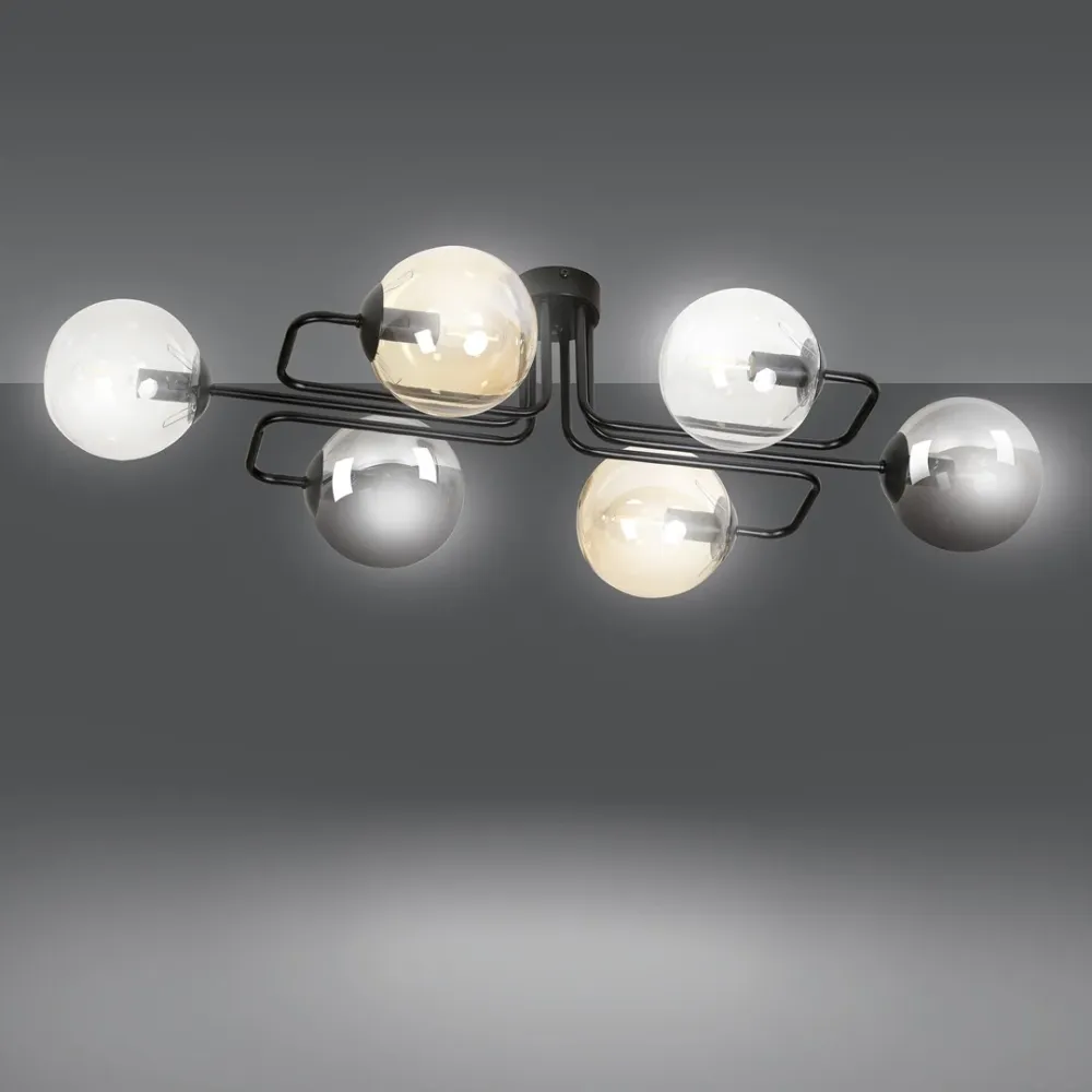 BRENDI Deckenleuchte 6L, D14 schwarz, E14 Emibig