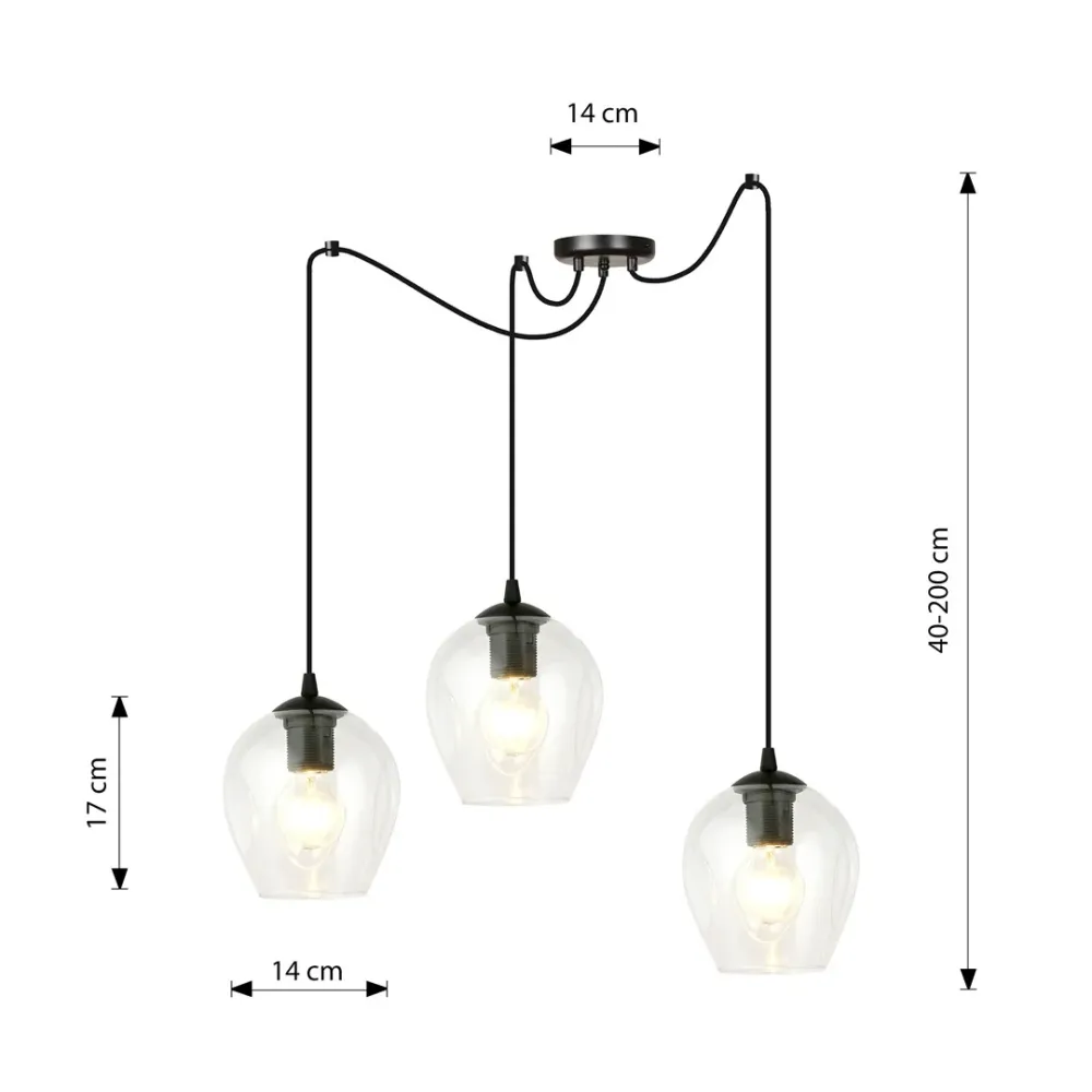 LEVEL Pendelleuchte 3L, D14 schwarz, E27 Emibig
